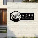 Custom Metal Drum music notes Metal Address Sign Custom House number Hanging Address Plaque Yard Sign Outdoor Sign