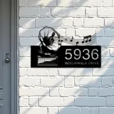 Custom Metal Gramophone retro record music Metal Address Sign Custom House number Hanging Address Plaque Yard Sign Outdoor