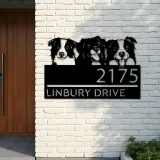 Custom Metal Peeking dogs border collie Metal Address Sign, House number, Outdoor Number Signage, Yard Sign Address Plate
