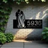 Custom Metal Couple Dancing bride and groom Metal Address Sign, House number, Outdoor Number Signage, Yard Sign Address Plate