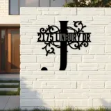 Custom Metal Floral Monogram Split Letter J Metal Address Sign House number Hanging Address Plaque Yard Sign Outdoor decor