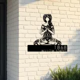 Custom Metal Yoga Girl in hippie style Metal Address Sign, House number, Outdoor Number Signage, Yard Sign Address Plate
