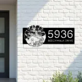 Custom Metal Tree of life with dog Metal Address Sign, House number, Outdoor Number Signage, Yard Sign Address Plate