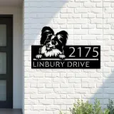 Custom Metal Papillon dog Puppy Metal Address Sign House number Hanging Address Plaque Yard Sign Outdoor decor