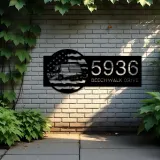Custom Metal Collage harvester US flag Farmer Metal Address Sign Custom House number Hanging Address Plaque Yard Sign Outdoor