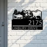 Custom Metal Forest elk deer bear scene Metal Address Sign, House number, Outdoor Number Signage, Yard Sign Address Plate