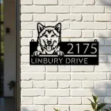 Custom Metal Husky dog Cute puppy Metal Address Sign House number Hanging Address Plaque Yard Sign Outdoor decor