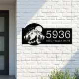 Custom Metal Wolf howling on full moon Metal Address Sign, House number, Outdoor Number Signage, Yard Sign Address Plate002