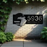 Custom Metal USA eagle with flag patriotic Metal Address Sign, House number, Outdoor Number Signage, Yard Sign Address Plate