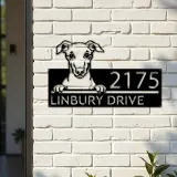Custom Metal Whippet Dog Cute puppy Metal Address Sign House number Hanging Address Plaque Yard Sign Outdoor decor