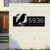 Custom Metal Crow Raven Metal Address Sign, House number, Outdoor Number Signage, Yard Sign Address Plate