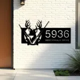 Custom Metal Deer hunting Metal Address Sign, House number, Outdoor Number Signage, Yard Sign Address Plate002