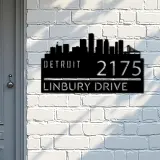 Custom Metal Detroit city skyline Metal Address Sign Hanging Address Plaque house number Yard Outdoor Sign