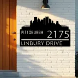 Custom Metal Pittsburgh city skyline Metal Address Sign Hanging Address Plaque house number Yard Outdoor Sign