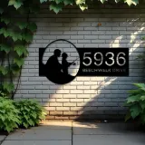 Custom Metal Father and son fishing Metal Address Sign, House number, Outdoor Number Signage, Yard Sign Address Plate
