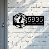 Custom Metal River scene stork Metal Address Sign, House number, Outdoor Number Signage, Yard Sign Address Plate