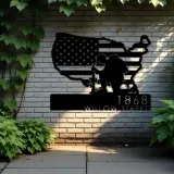 Custom Metal Soldier American Flag Patriotic Army Metal Address Sign, House number, Outdoor Number Signage, Yard Sign Address Plate