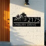 Custom Metal Father and son biker Metal Address Sign, House number, Outdoor Number Signage, Yard Sign Address Plate