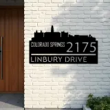 Custom Metal Colorado Springs city skyline Metal Address Sign Hanging Address Plaque house number Yard Outdoor Sign