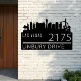 Custom Metal Las Vegas city skyline Metal Address Sign Hanging Address Plaque house number Yard Outdoor Sign