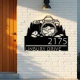 Custom Metal Camera mountain scene photography Metal Address Sign, House number, Outdoor Number Signage, Yard Sign Address Plate