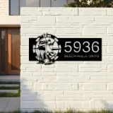Custom Metal Ship with compass sailing Metal Address Sign, House number, Outdoor Number Signage, Yard Sign Address Plate