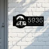 Custom Metal Camping trailer adventure Metal Address Sign Custom House number Hanging Address Plaque Yard Sign Outdoor