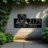 Custom Metal English Bulldog dog US flag glasses Metal Address Sign House number Hanging Address Plaque Yard Sign Outdoor decor