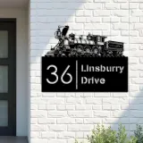 Custom Metal Train Metal Address Sign, House number, Outdoor Number Signage, Yard Sign Address Plate002