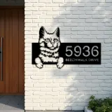 Custom Metal Turkis Angora Cute peeking cat Metal Address Sign, House number, Outdoor Number Signage, Yard Sign Address Plate