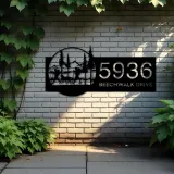 Custom Metal Camping Camper Hiking Hiker Mountain Metal Address Sign, House number, Outdoor Number Signage, Yard Sign Address Plate