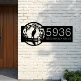 Custom Metal River scene stork Metal Address Sign, House number, Outdoor Number Signage, Yard Sign Address Plate