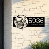 Custom Metal Wine barrel bottle grapes Metal Address Sign, House number, Outdoor Number Signage, Yard Sign Address Plate