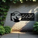 Custom Metal Wolf howling full moon wild animal Metal Address Sign, House number, Outdoor Number Signage, Yard Sign Address Plate