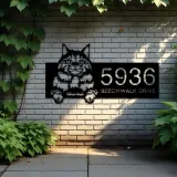 Custom Metal Siberian Cute peeking cat kitten Metal Address Sign, House number, Outdoor Number Signage, Yard Sign Address Plate