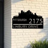 Custom Metal Pittsburgh city skyline Metal Address Sign Hanging Address Plaque house number Yard Outdoor Sign