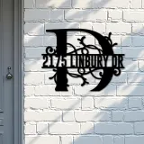 Custom Metal Floral Monogram Split Letter D Metal Address Sign House number Hanging Address Plaque Yard Sign Outdoor decor