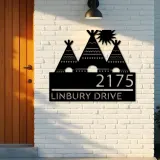 Custom Metal Native american teepee Metal Address Sign, House number, Outdoor Number Signage, Yard Sign Address Plate