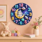Astronaut Cat Galaxy Kids Room Wall Clock