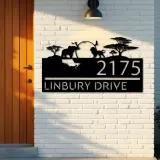 Custom Metal Safari scene african wild life Metal Address Sign, House number, Outdoor Number Signage, Yard Sign Address Plate