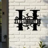 Custom Metal Floral Monogram Split Letter H Metal Address Sign House number Hanging Address Plaque Yard Sign Outdoor decor