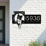 Custom Metal Boston Terrier dog welcome Metal Address Sign, House number, Outdoor Number Signage, Yard Sign Address Plate