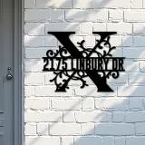 Custom Metal Floral Monogram Split Letter X Metal Address Sign House number Hanging Address Plaque Yard Sign Outdoor decor
