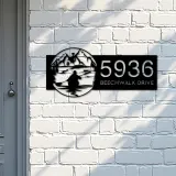 Custom Metal Kayaking Kayak lake mountain scene Metal Address Sign, House number, Outdoor Number Signage, Yard Sign Address Plate