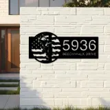 Custom Metal Lineman on a pole US flag Metal Address Sign, House number, Outdoor Number Signage, Yard Sign Address Plate