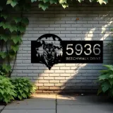 Custom Metal Wolf on full moon Metal Address Sign, House number, Outdoor Number Signage, Yard Sign Address Plate