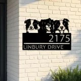 Custom Metal Peeking dogs border collie Metal Address Sign, House number, Outdoor Number Signage, Yard Sign Address Plate