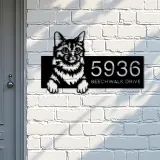 Custom Metal Somali Cute peeking cat kitten Metal Address Sign, House number, Outdoor Number Signage, Yard Sign Address Plate