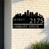 Custom Metal Detroit city skyline Metal Address Sign Hanging Address Plaque house number Yard Outdoor Sign