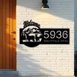 Custom Metal Deer mountain scene Wildlife Welcome Metal Address Sign, House number, Outdoor Number Signage, Yard Sign Address Plate
